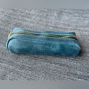 Blue leather Portland Leather zippered pouch